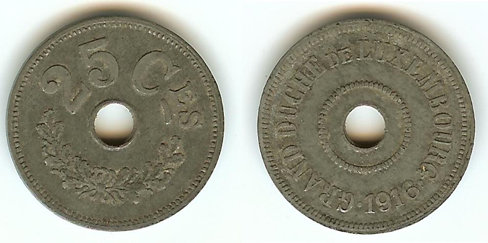 Luxembourg 25 Centimes 1916 (Zinc) EF